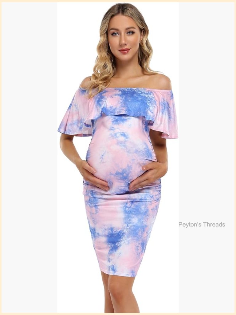 Off Shoulder Maternity Maxi Dress Nursing Friendly Babyshower Photo